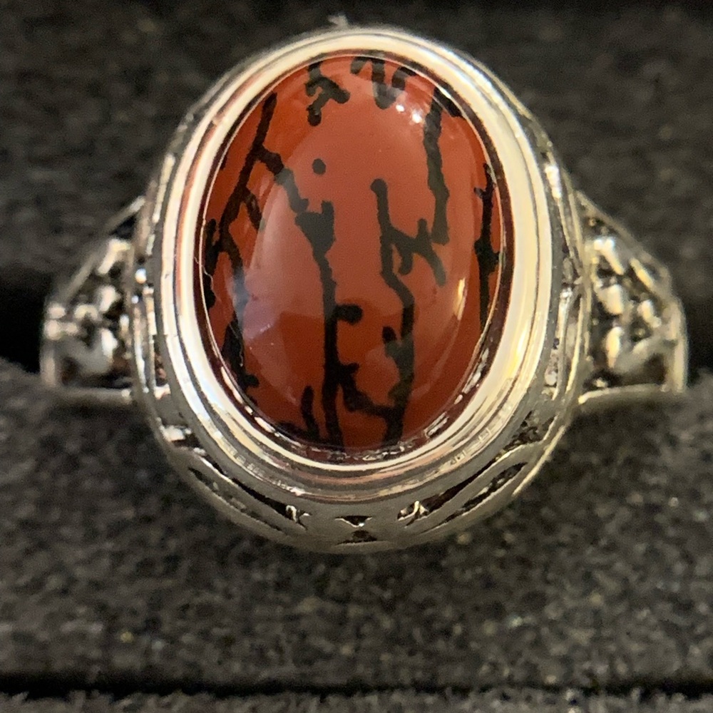 Designer PD silver size 7 Ring with orange Red spice Stone stamped